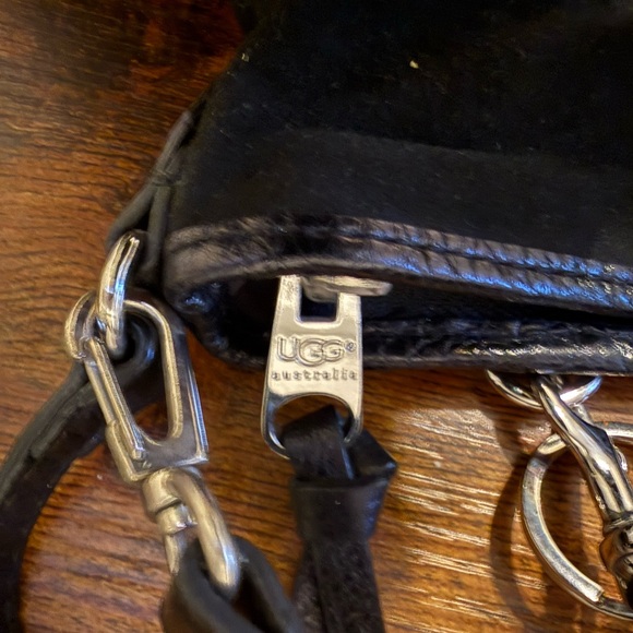 UGG Suede/Shearling Black pochette convertible purse with Pom Pom - Picture 8 of 16